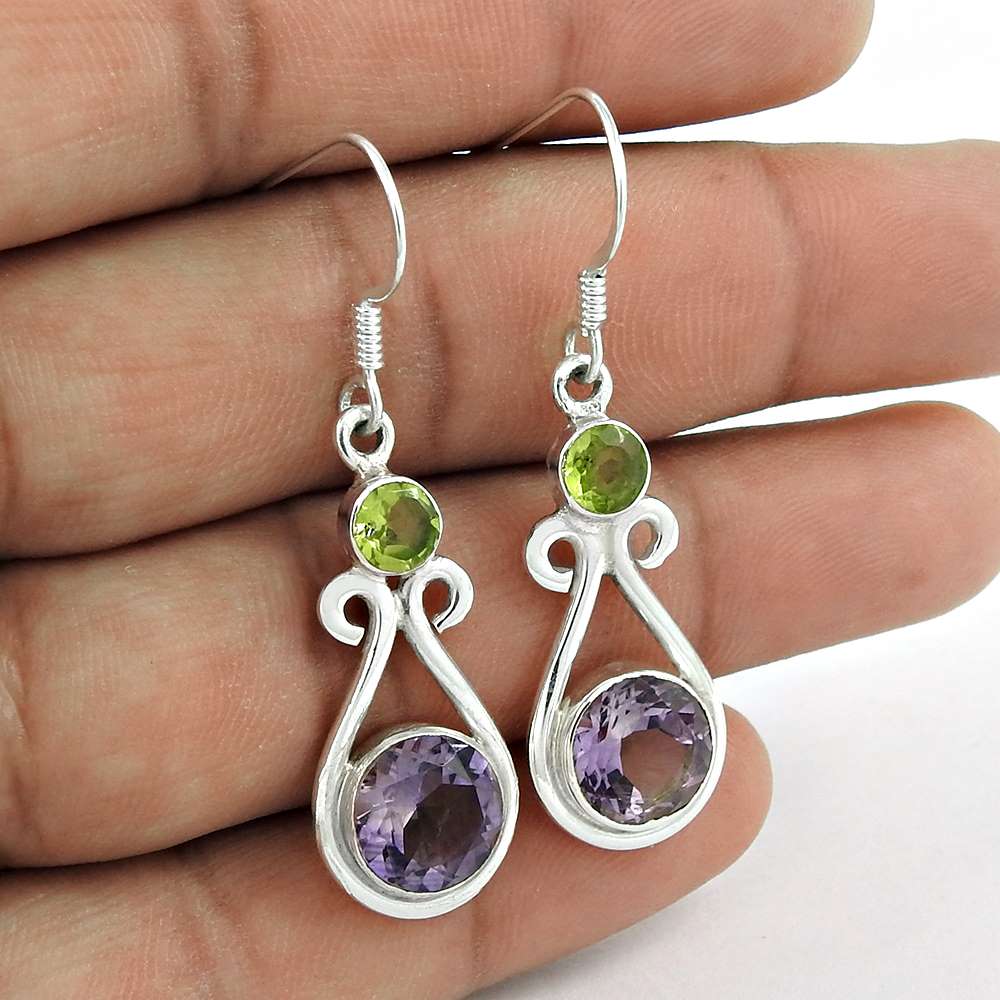 Sterling Silver Fashion Jewellery Fashion Amethyst & Peridot Gemstone Earrings