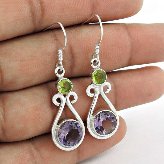 Sterling Silver Fashion Jewellery Fashion Amethyst & Peridot Gemstone Earrings