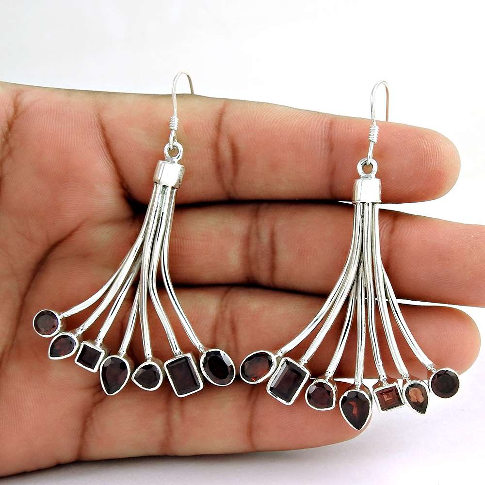 925 Sterling Silver Fashion Jewellery Beautiful Garnet Gemstone Earrings