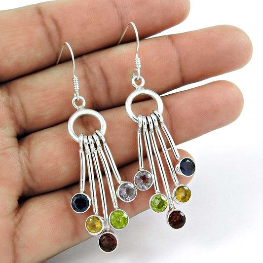 Perfect 925 Sterling Silver Iolite Peridot Garnet Citrine Gemstone Earring Jewellery