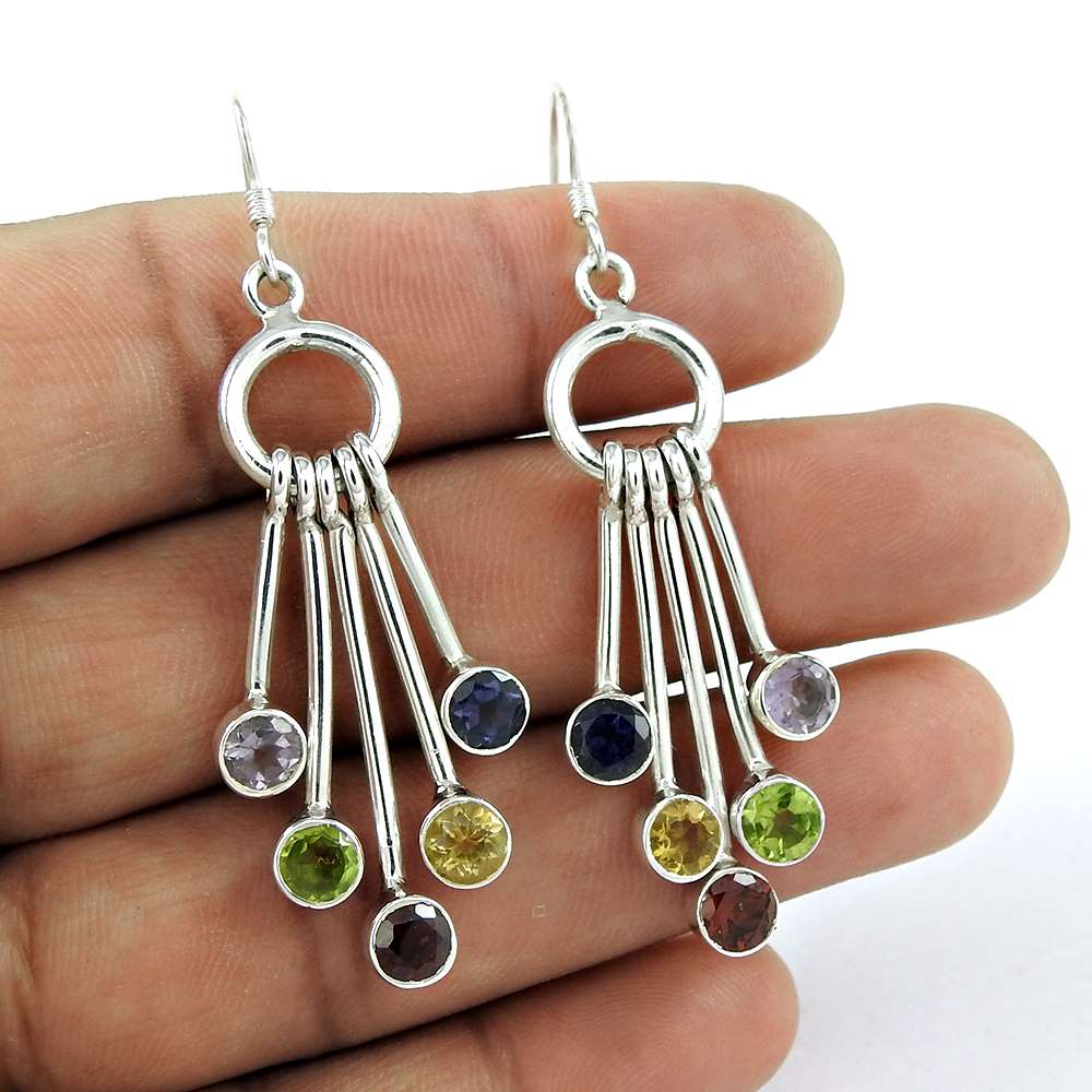 925 Sterling Silver Antique Jewellery Beautiful Iolite Garnet Peridot Citrine Amethyst Gemstone Earrings