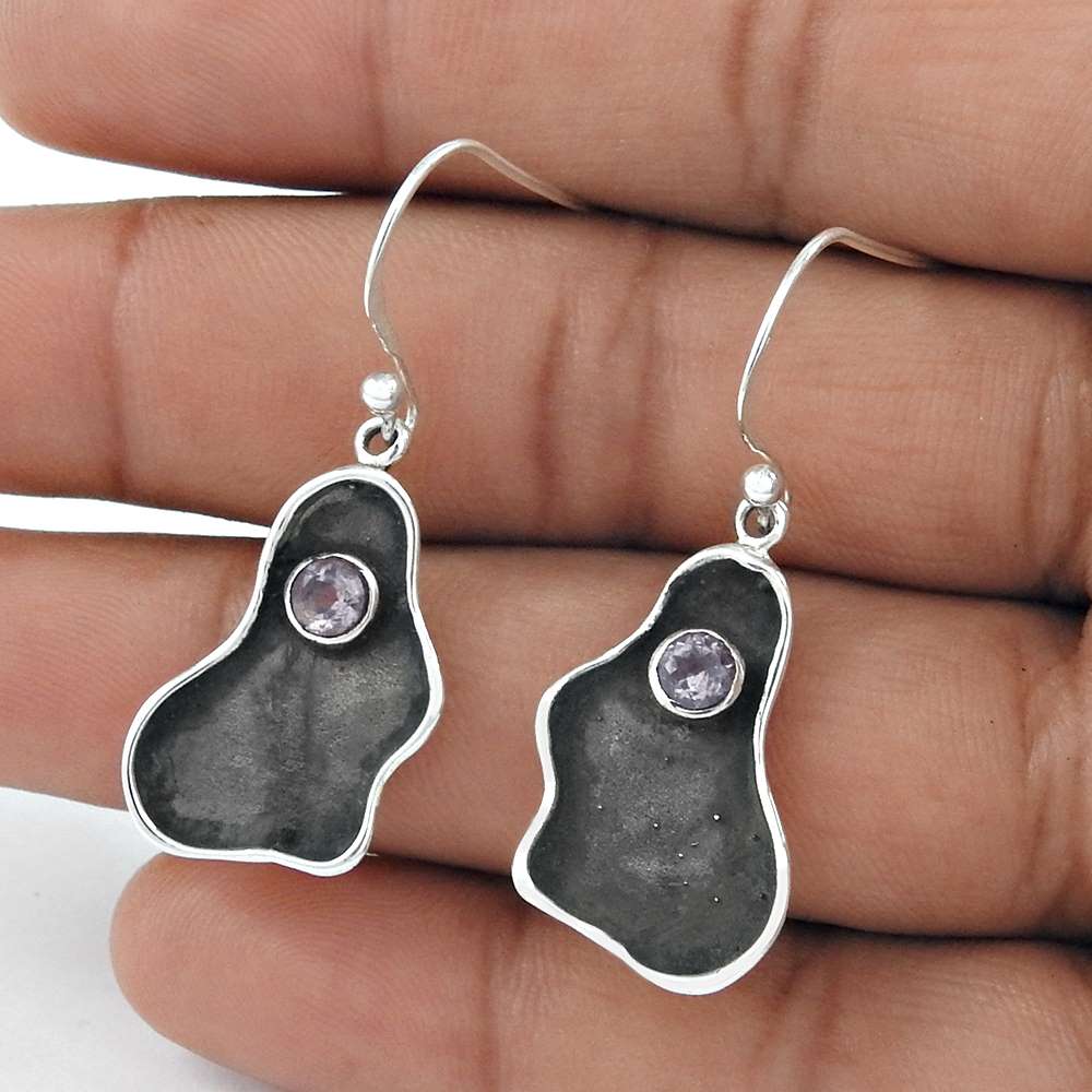 925 Sterling Silver Jewellery High Polish Amethyst Gemstone Earrings