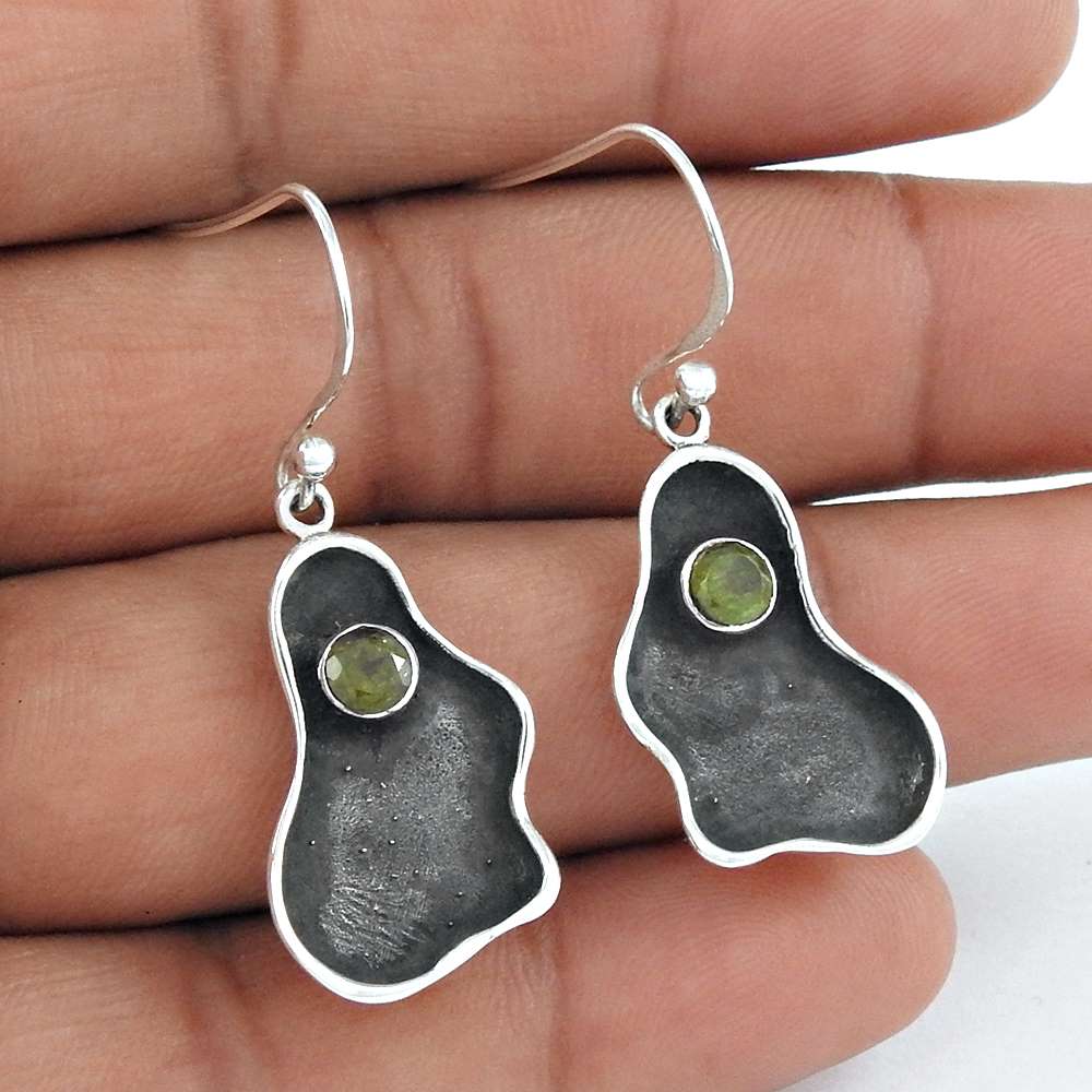 925 Sterling Silver Vintage Jewellery Ethnic Peridot Gemstone Earrings