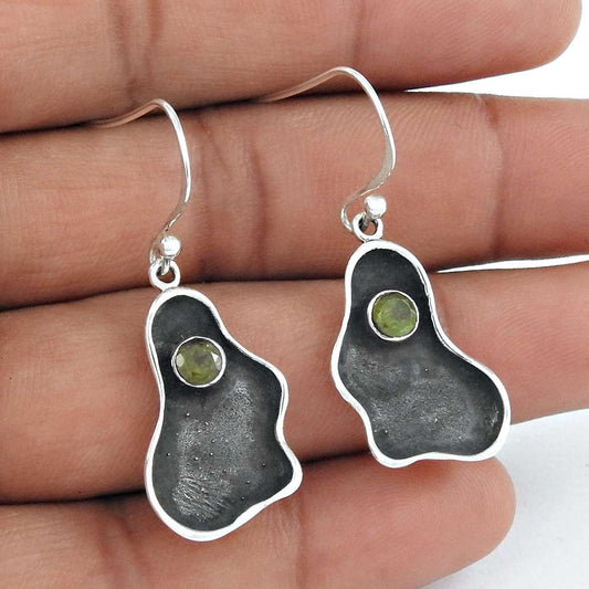 925 Sterling Silver Vintage Jewellery Ethnic Peridot Gemstone Earrings