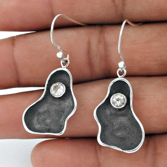 925 Sterling Silver Oxidised Jewellery Beautiful Crystal Gemstone Earrings