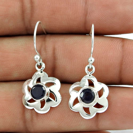 Wedding Gift For Her 925 Silver Natural Iolite Dangle Vintage Earrings P69