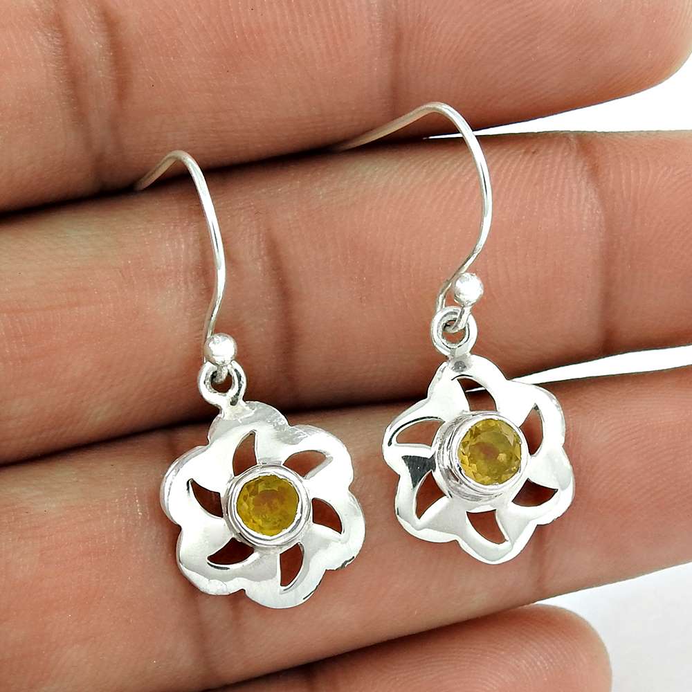 Wedding Gift For Her 925 Silver Natural Citrine Dangle Boho Earrings Q1