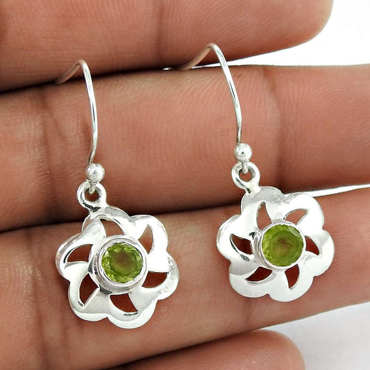 Birthday Gift For Her Natural Peridot Dangle Boho Earrings 925 Silver S69