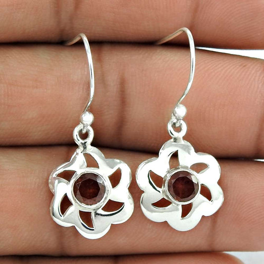 Natural Garnet Gemstone Dangle Tribal Earrings 925 Silver For Women W69
