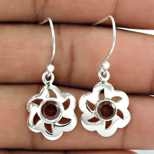 Gift For Her 925 Silver Natural Garnet Gemstone Dangle Boho Earrings A70