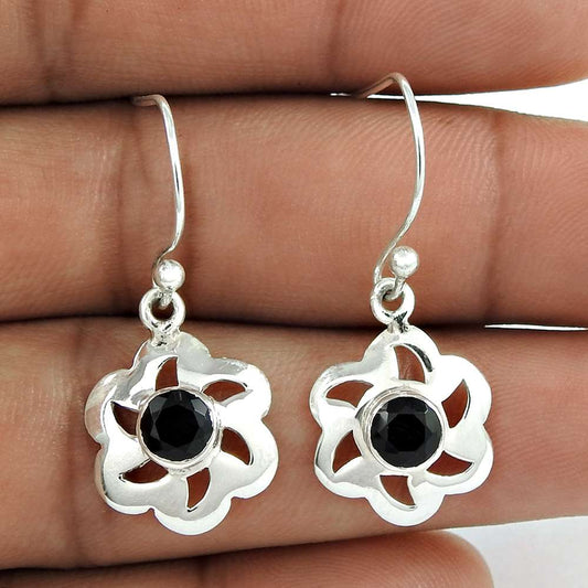 Wedding Gift For Her 925 Silver Natural Black Onyx Dangle Boho Earrings D70