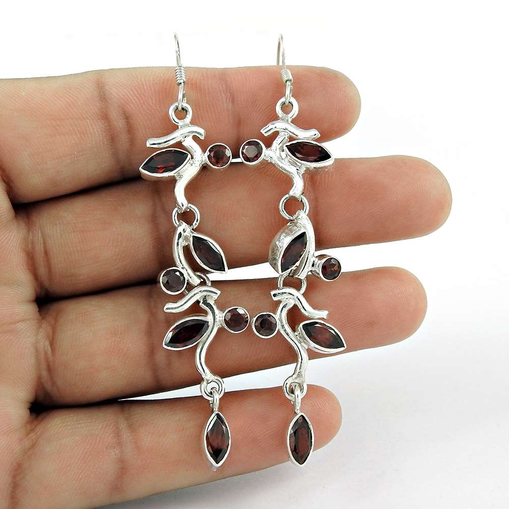 925 Sterling Silver Jewellery Fashion Garnet Gemstone Leaf Earrings