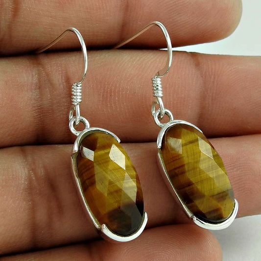 925 Sterling Silver Jewellery Fashion Tiger Eye Gemstone Earrings