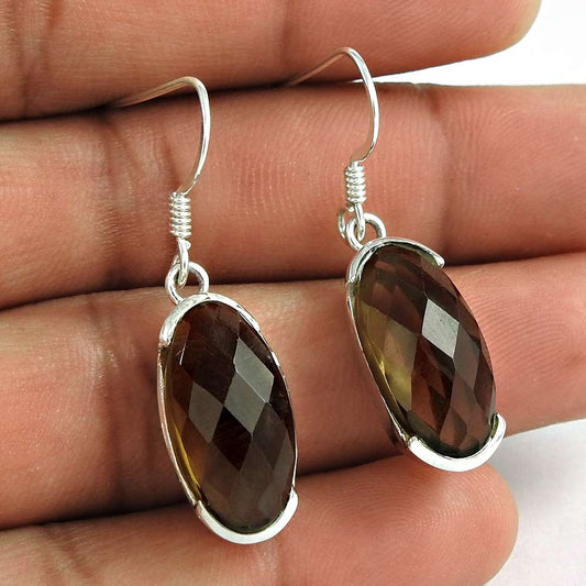 Indian Sterling Silver Jewellery Ethnic Smoky Quartz Gemstone Earrings Wholesale
