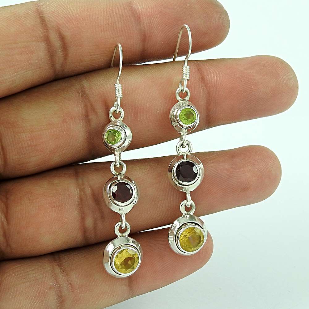 Sterling Silver Jewellery Traditional Citrine Peridot Garnet Gemstone Earrings