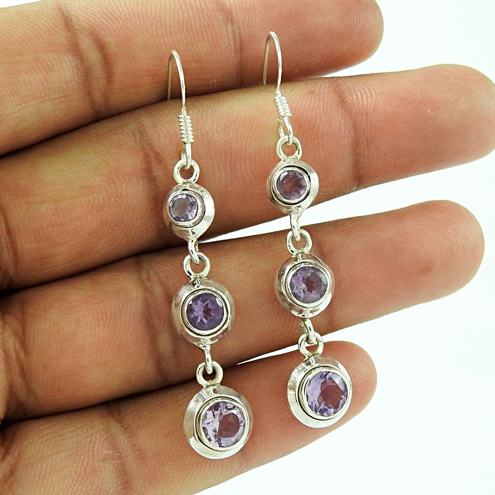 925 Sterling Silver Jewellery Ethnic Amethyst Gemstone Earrings