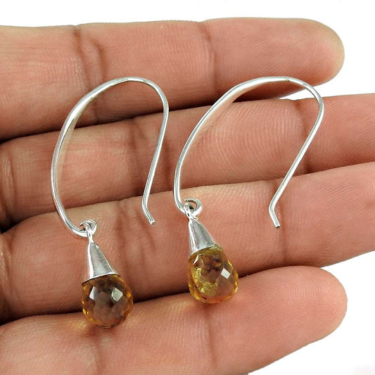 Birthday Gift For Her Natural Citrine Dangle Tribal Earrings 925 Silver X70