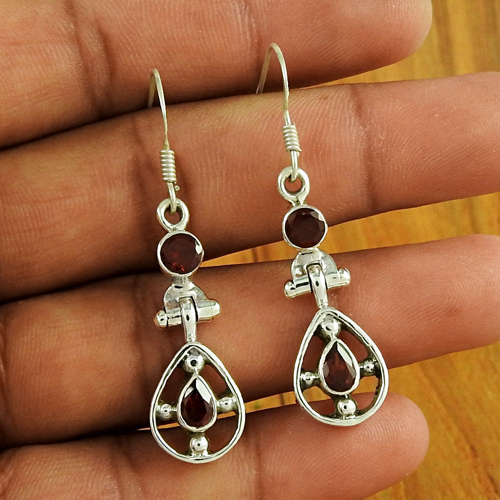 925 Sterling Silver Vintage Jewellery Fashion Garnet Gemstone Earrings