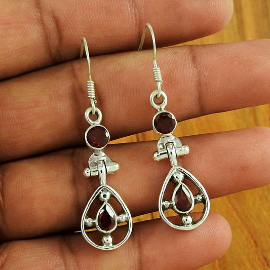 925 Sterling Silver Vintage Jewellery Fashion Garnet Gemstone Earrings