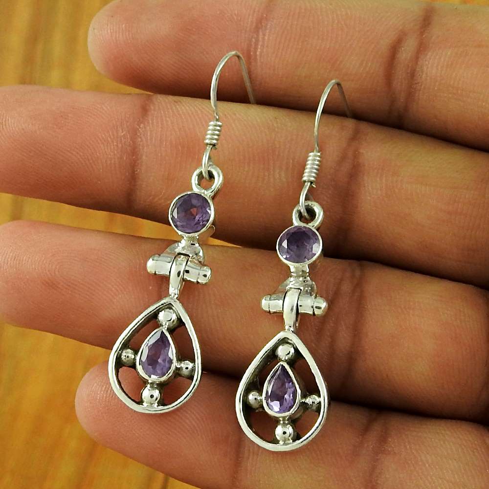 925 Sterling Silver Indian Jewellery Beautiful Amethyst Gemstone Earrings