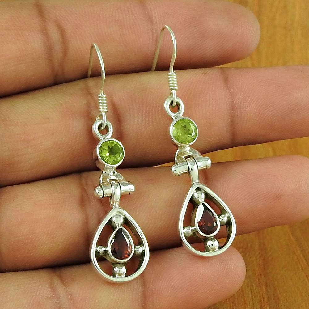 Wholesale 925 Sterling Silver Garnet & Peridot Gemstone Ethnic Earring