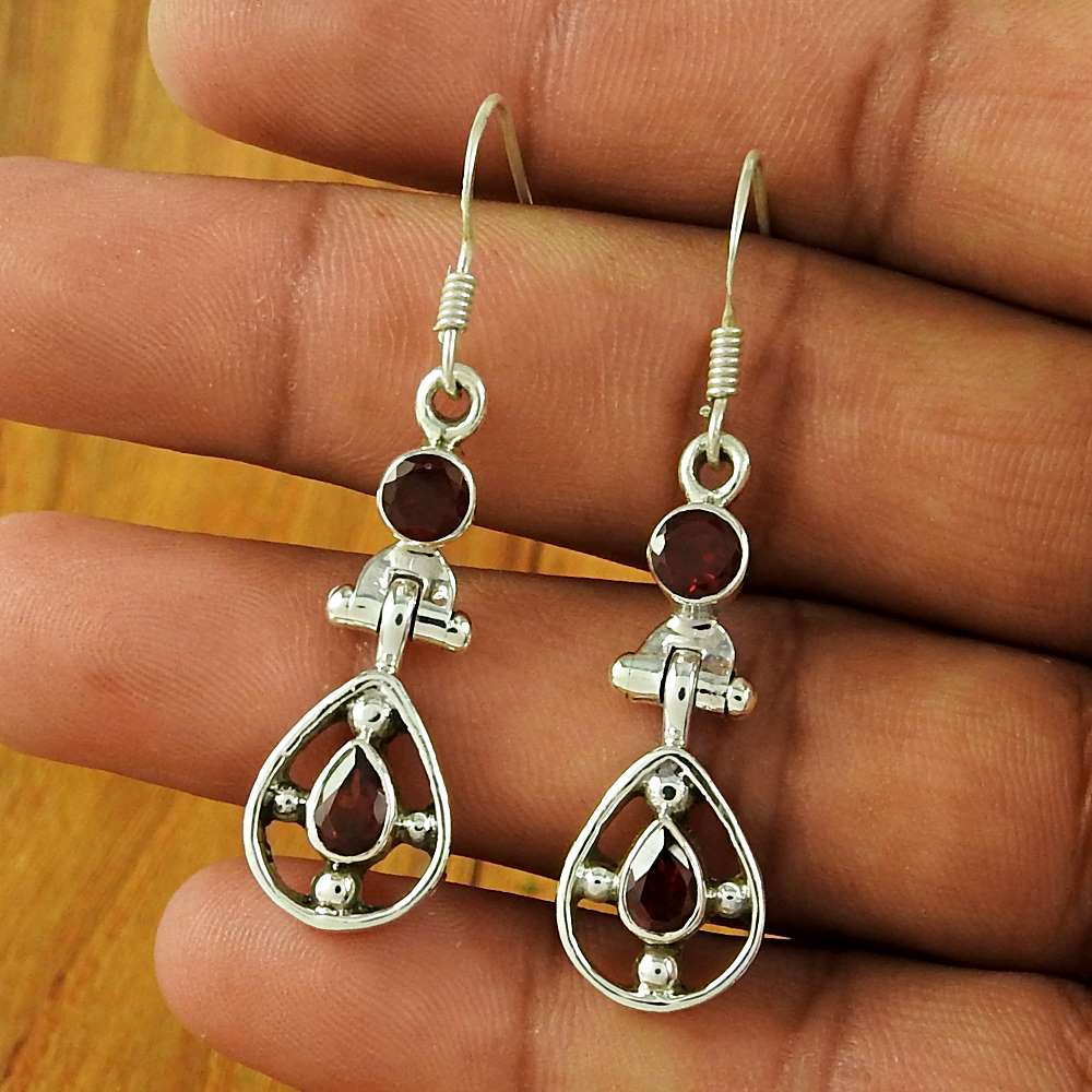 925 Sterling Silver Fashion Jewellery Trendy Garnet Gemstone Earrings