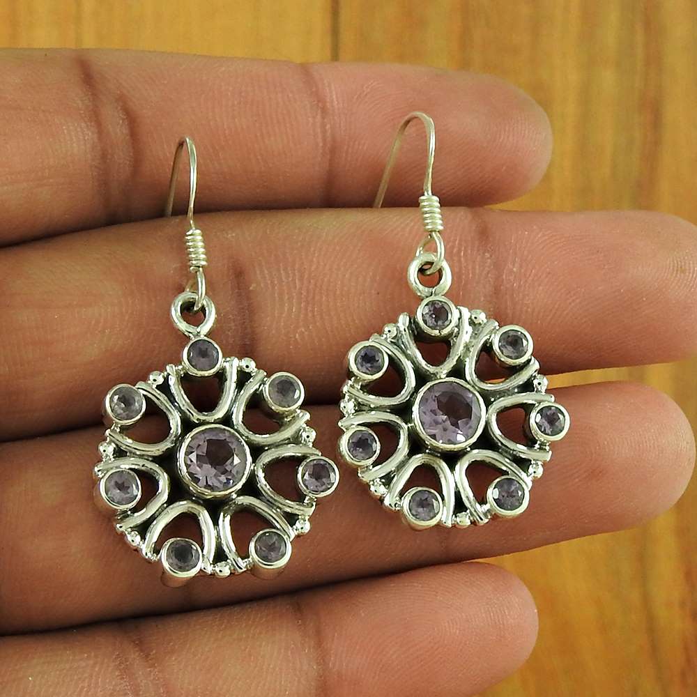 925 Sterling Silver Gemstone Jewellery Trendy Amethyst Gemstone Earrings