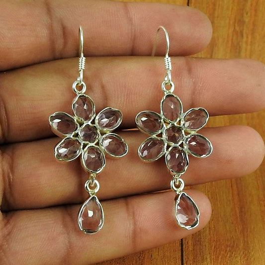 Natural Amethyst Gemstone Dangle Dangle Earrings 925 Silver For Women W5
