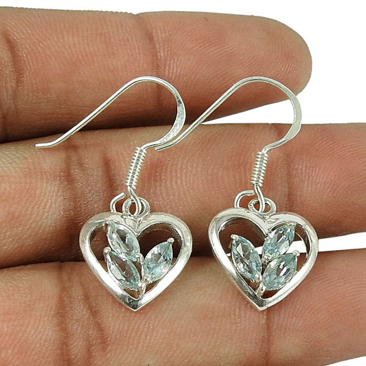 Graceful 925 Sterling Silver Blue Topaz Gemstone Heart Earrings