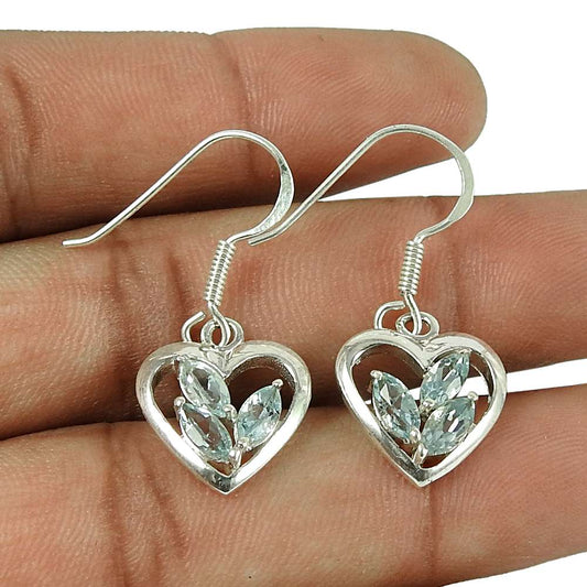 Rattling 925 Sterling Silver Blue Topaz Gemstone Heart Earrings