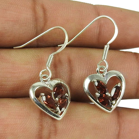 Dainty 925 Sterling Silver Garnet Gemstone Heart Earrings