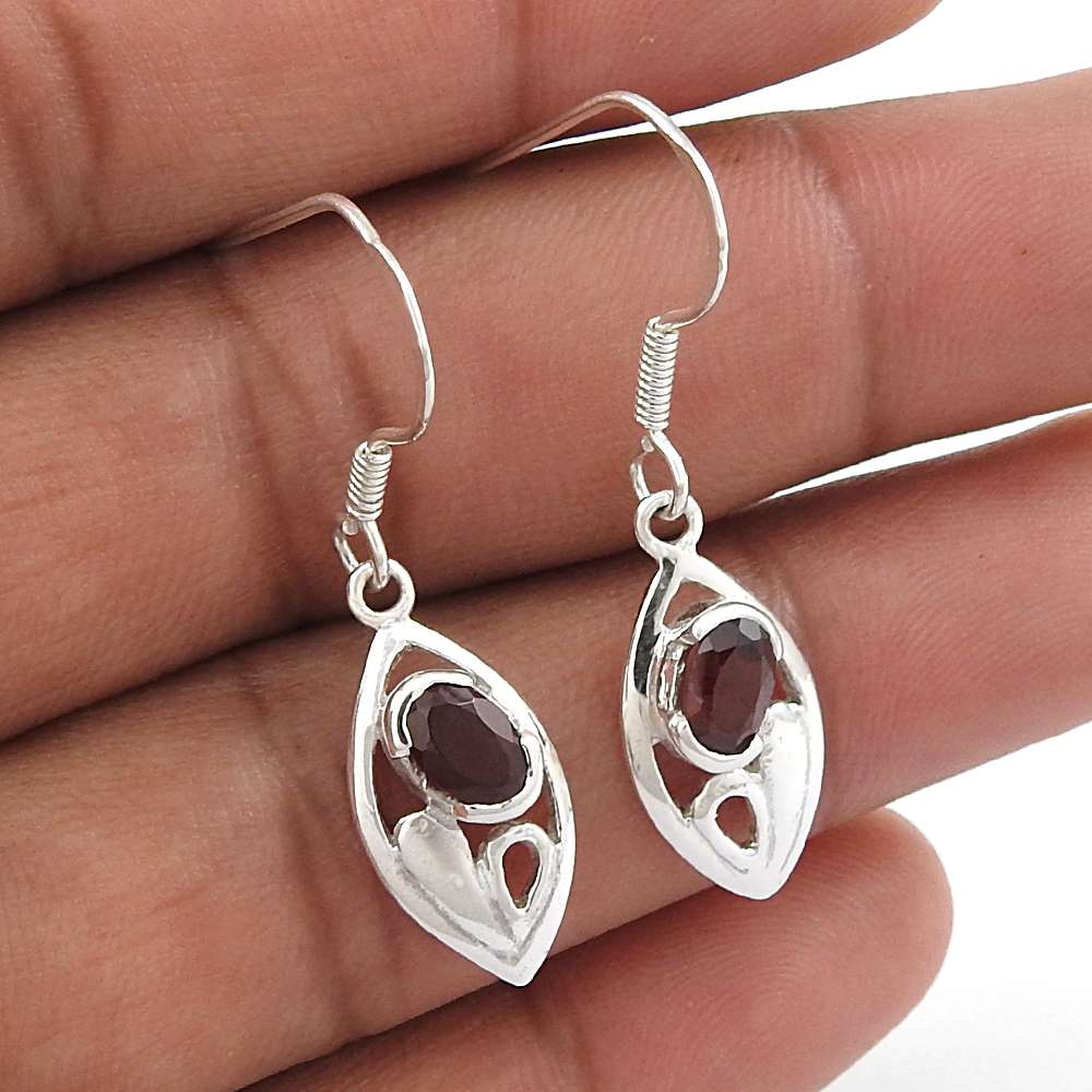 Rare 925 Sterling Silver Garnet Gemstone Earrings