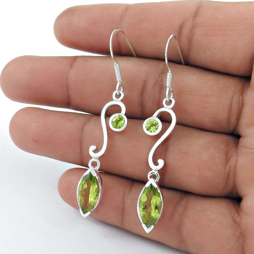 Classic 925 Sterling Silver Peridot Gemstone Earrings