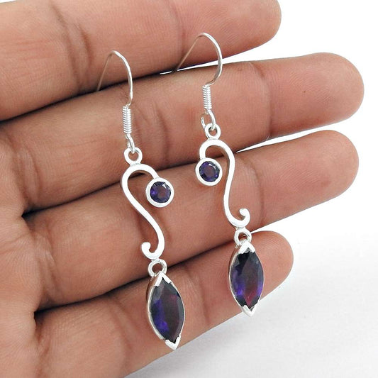 Beautiful 925 Sterling Silver Amethyst Gemstone Dangle Earrings