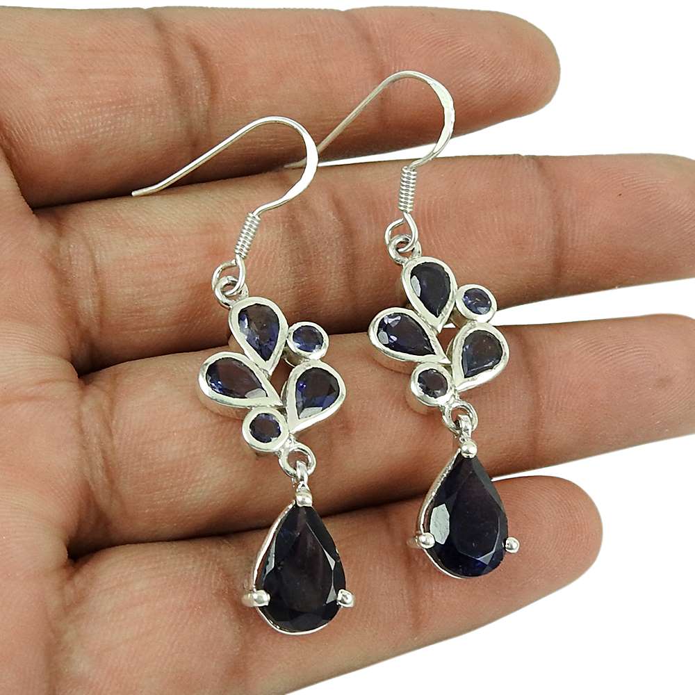 Lustrous 925 Sterling Silver Iolite Gemstone Earrings
