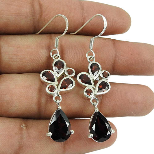 Charming 925 Sterling Silver Garnet Gemstone Earrings
