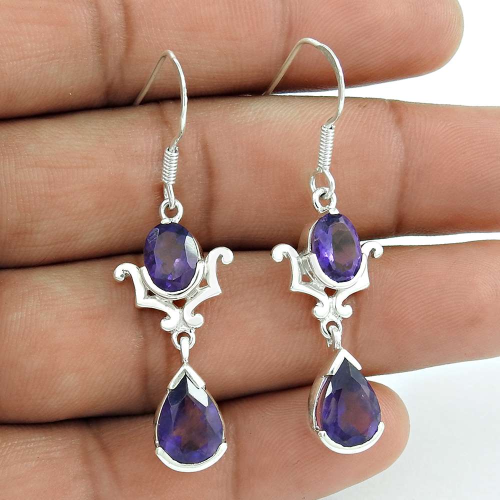 Amusable 925 Sterling Silver Amethyst Gemstone Earrings