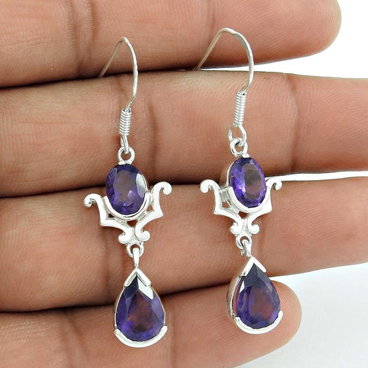 Amusable 925 Sterling Silver Amethyst Gemstone Earrings
