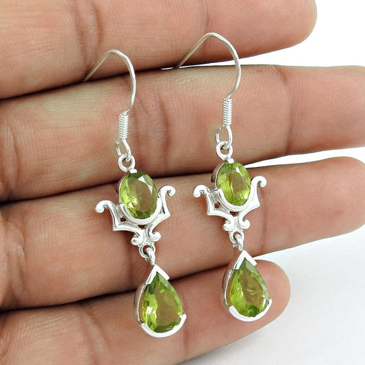 Trendy 925 Sterling Silver Peridot Gemstone Earrings