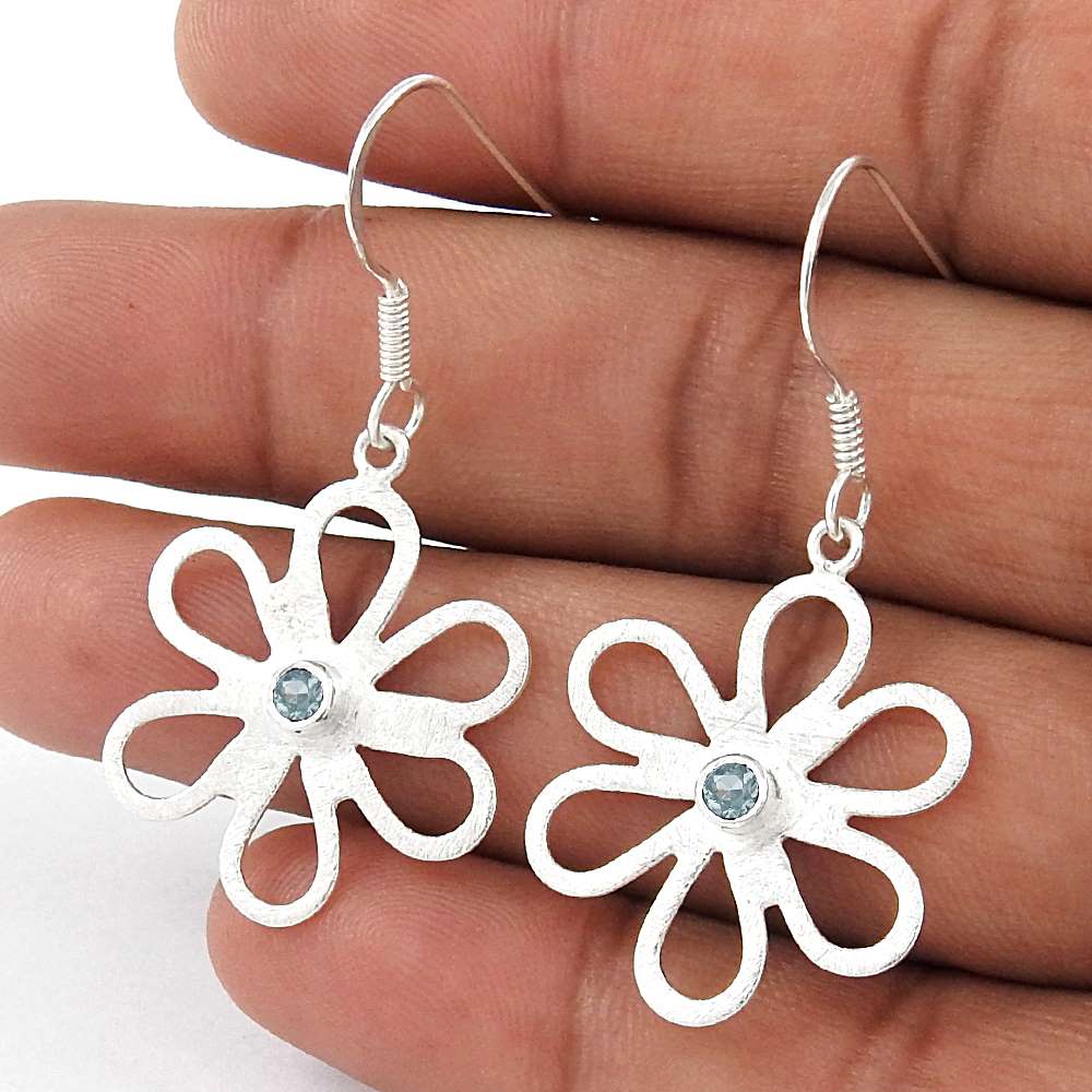 Stylish Sterling Silver Blue Topaz Gemstone Dangle Earrings