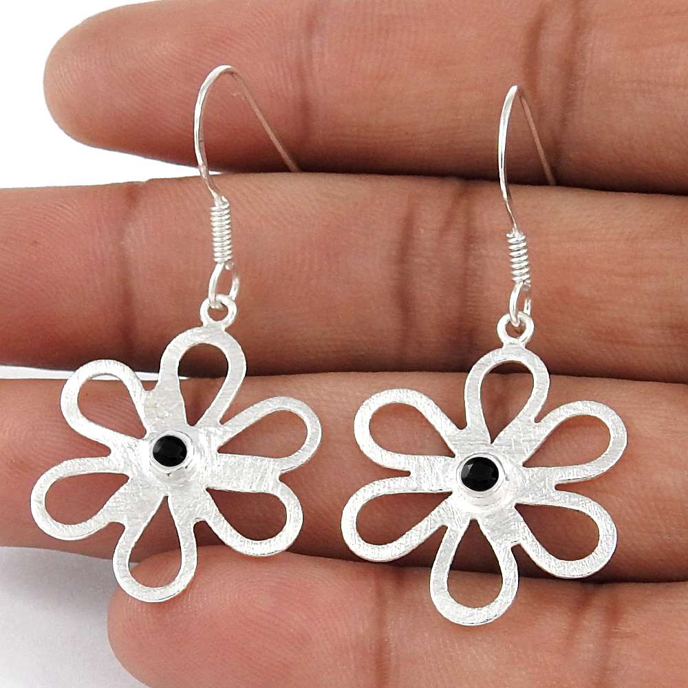 Possessing Good Fortune 925 Sterling Silver Black Onyx Gemstone Earrings