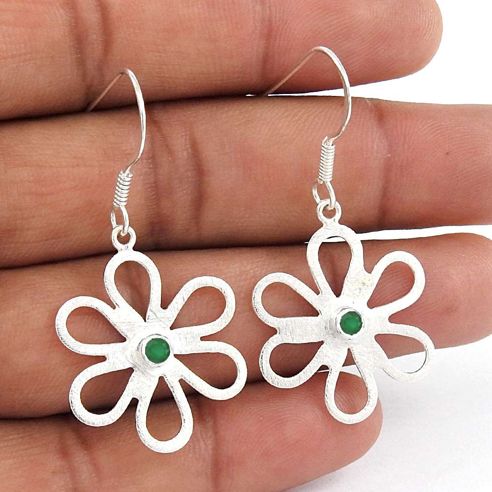 Sightly 925 Sterling Silver Green Onyx Gemstone Earrings