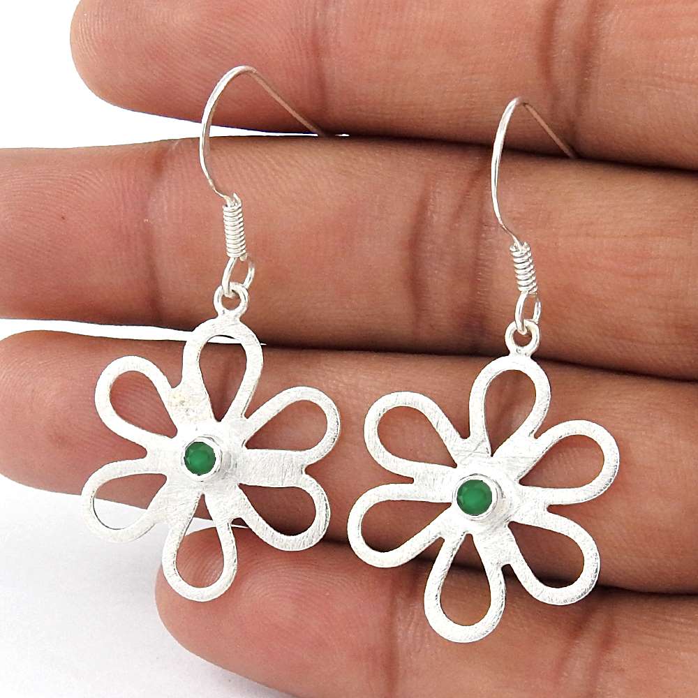 Perfect 925 Sterling Silver Green Onyx Gemstone Earrings