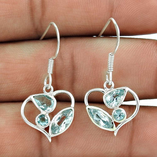 Dainty 925 Sterling Silver Blue Topaz Gemstone Earrings