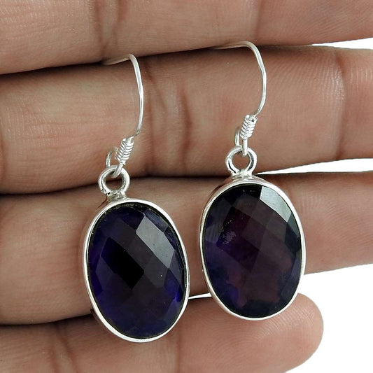 Natural Amethyst Gemstone Dangle Bohemian Earrings 925 Silver For Women I75