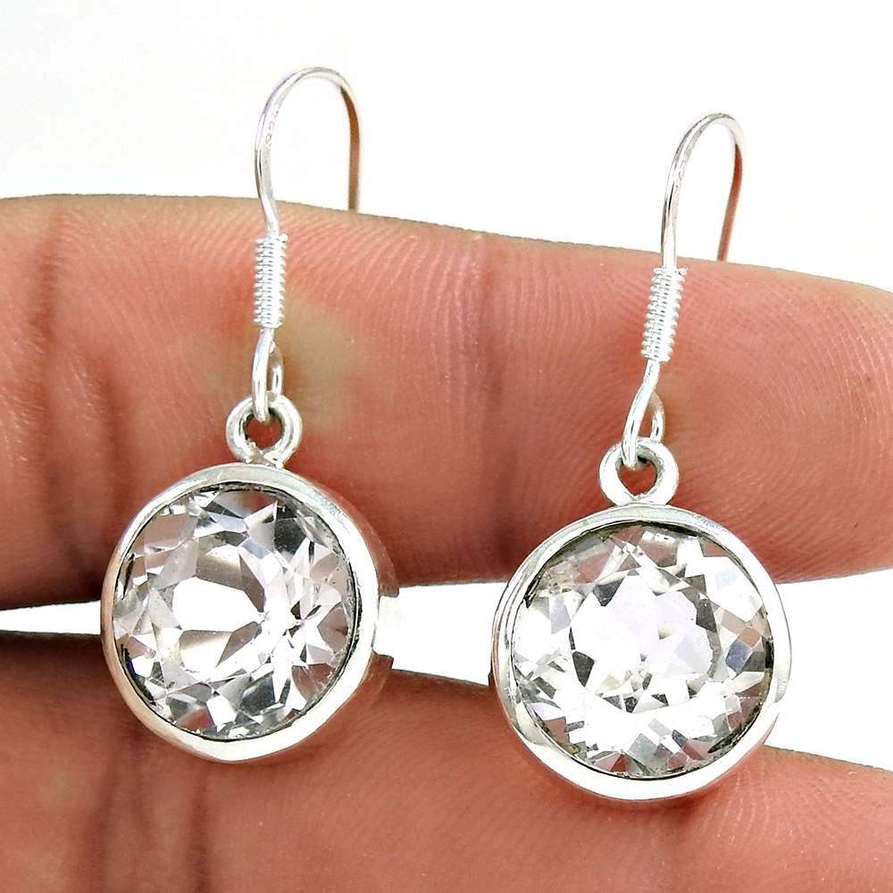 Gift For Her 925 Silver Natural Crystal Dangle Vintage Earrings J42