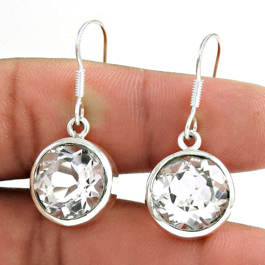 Gift For Her 925 Silver Natural Crystal Dangle Vintage Earrings J42