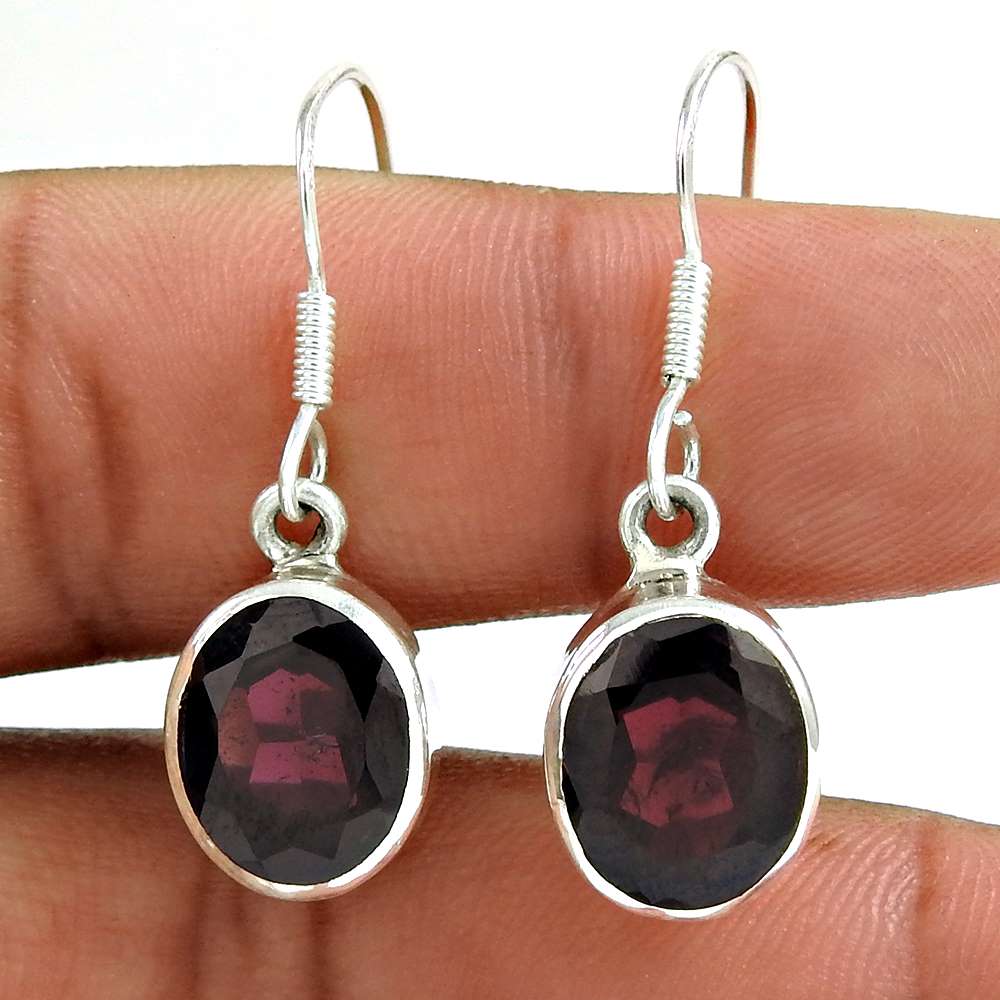 Sterling Silver Fashion Jewellery Charming Garnet Gemstone Earrings