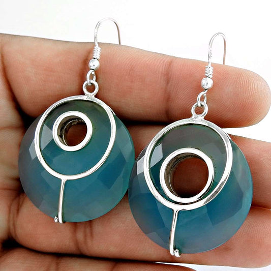 925 Sterling Silver Jewellery Traditional Chalcedony Gemstone Earrings