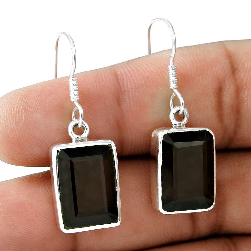 Sterling Silver Jewellery High Polish Smoky Quartz Gemstone Earrings Wholesale